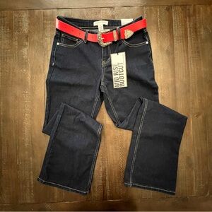 Almost Famous Dark Blue Boot Cut Jeans with Red Belt